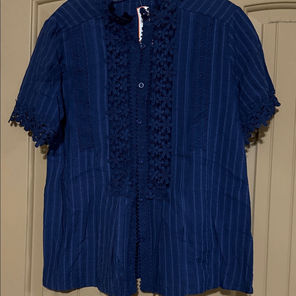 Just USA Navy Blue Lace Blouse